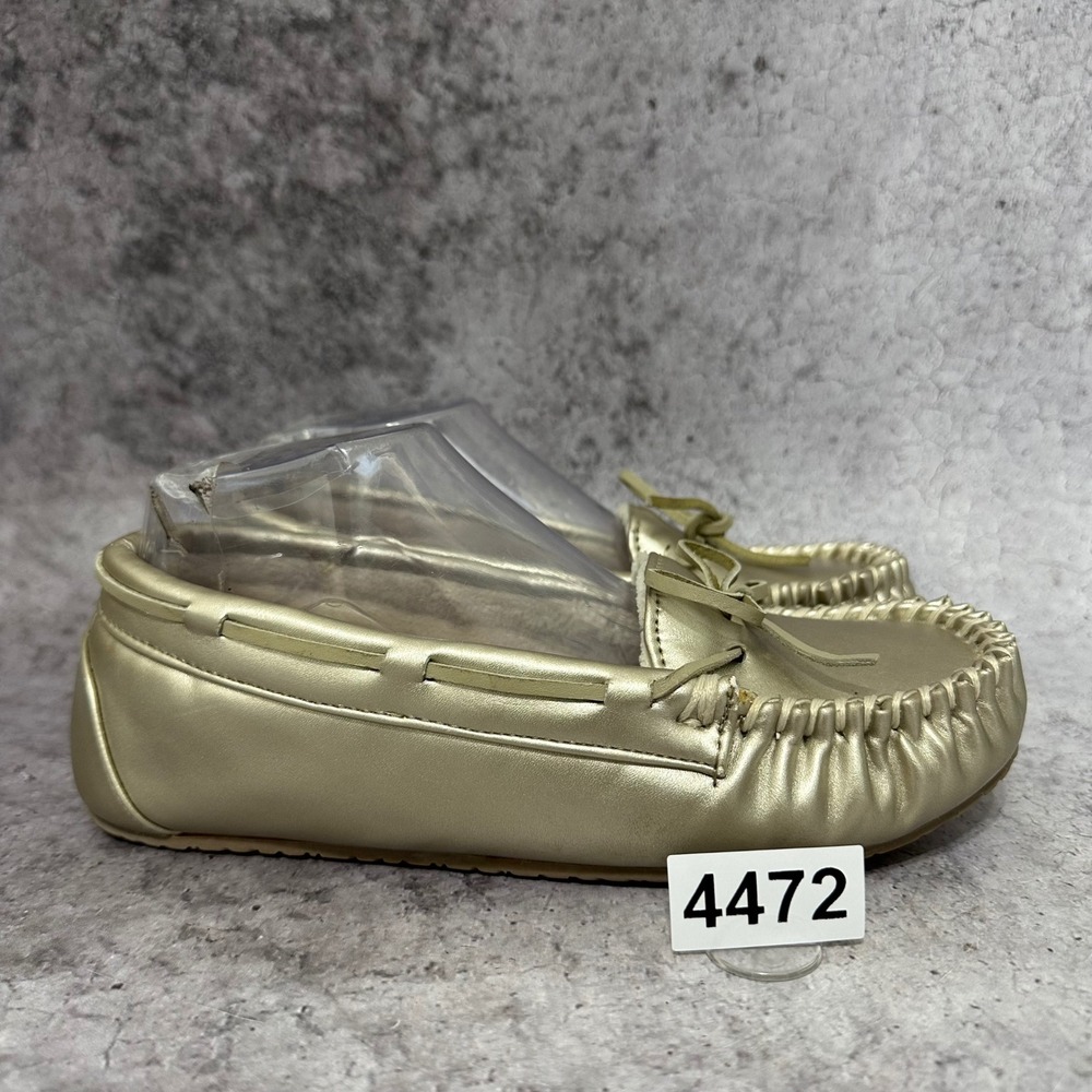 Minnetonka Junior Trapper Moccasin Women Size 7 Gold Slipper Metallic
